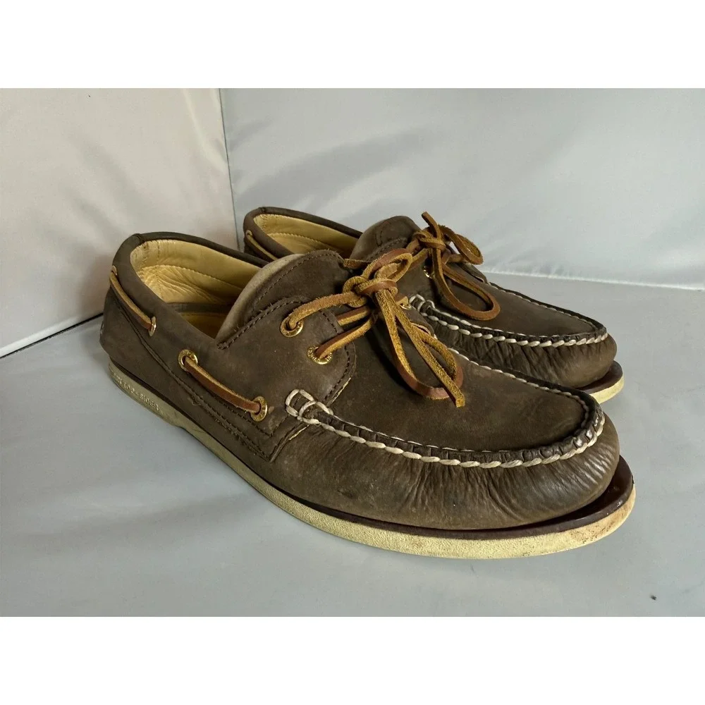 Sperry Gold Cup Authentic 2 Eye Brown Leather Boat Shoe Top Slider Mens 10